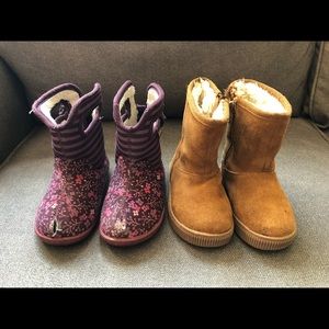 Set of 2 toddler girl boots, size 7, BOGS and Cat and Jack